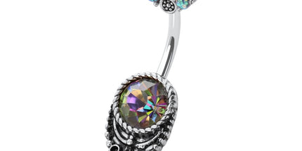 Silver Burnished Opal Essence Glitter Vintage Plated Fashion Navel