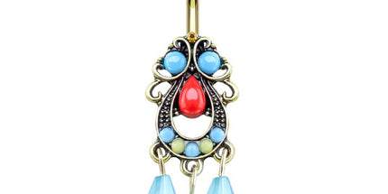 Enamel Bead Tribal Filigree Dangle Gold Plated Fashion Navel