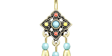 Enamel Bead Tribal Square Flower Dangle Gold Plated Fashion Navel