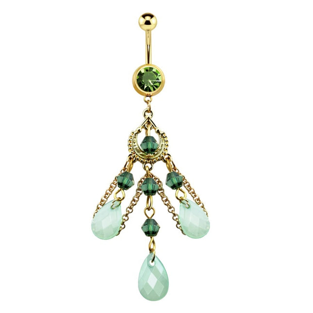 Green Beaded Chandelier Chain Dangle Gold Plated Fashion Navel
