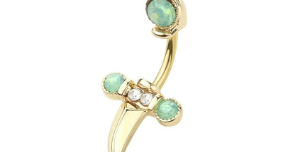 Ornate Dagger Green Water Opal Jewelled Gold Plated Fashion Navel