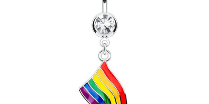 Rainbow Flag Pride Jewelled Dangle Plated Fashion Navel