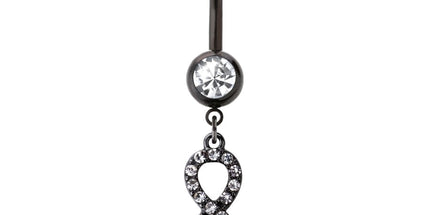 Infinity Gem Paved Dangle Black Plated Fashion Navel