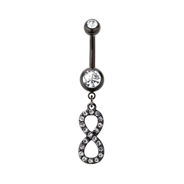 Infinity Gem Paved Dangle Black Plated Fashion Navel