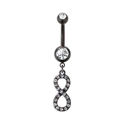 Infinity Gem Paved Dangle Black Plated Fashion Navel