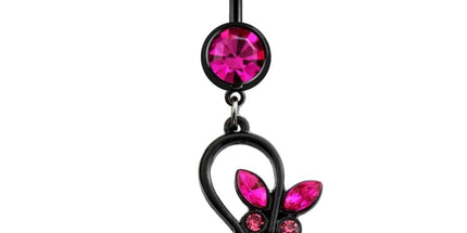 Pink Double Gem Butterfly Dangle Black Plated Fashion Navel