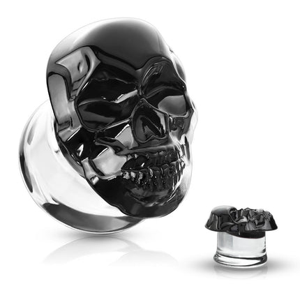 Skull Front Pyrex Glass Double Flare Plug