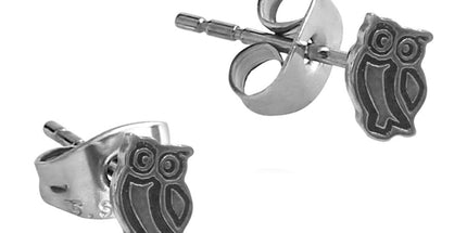 Pair of Surgical Steel Ear Studs Owl