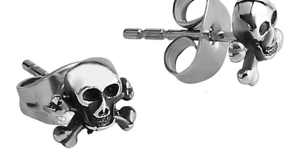 Pair of Surgical Steel Ear Studs Skull and Crossbones