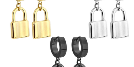 Pair of stainless steel huggie/hoop earrings with locks