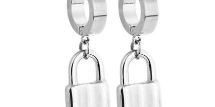 Pair of stainless steel huggie/hoop earrings with locks