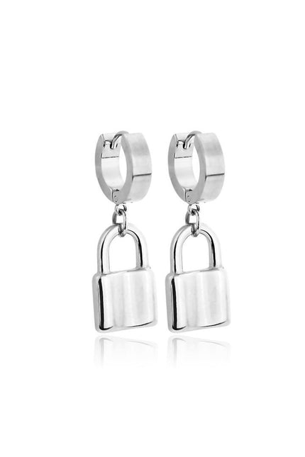 Pair of stainless steel huggie/hoop earrings with locks
