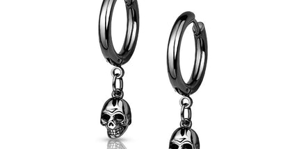 Pair of Skull Dangle 316L Stainless Steel Hoop Earrings