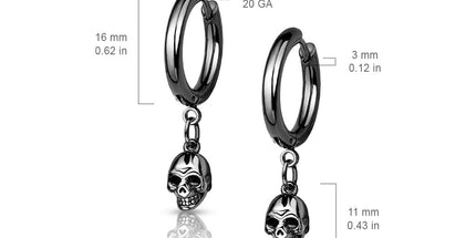 Pair of Skull Dangle 316L Stainless Steel Hoop Earrings