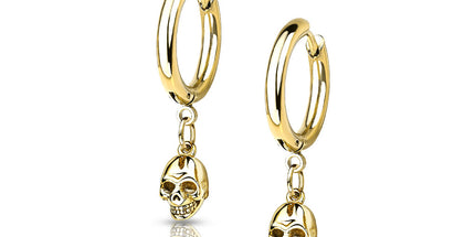 Pair of Skull Dangle 316L Stainless Steel Hoop Earrings