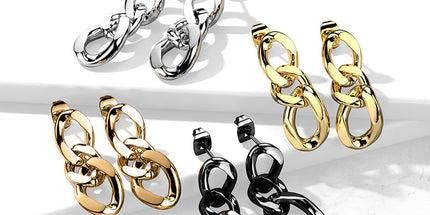 Pair of 316L Chain Link Dangle Stud Earrings