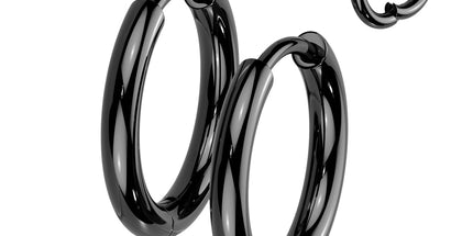 Pair Titanium 2mm Thick Hinged Plain Round Hoop Earrings