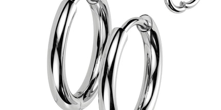 Pair Titanium 2mm Thick Hinged Plain Round Hoop Earrings