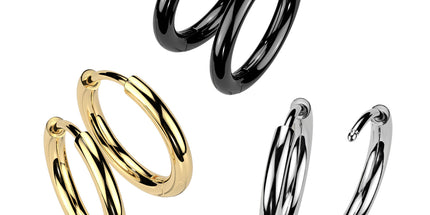 Pair Titanium 2mm Thick Hinged Plain Round Hoop Earrings