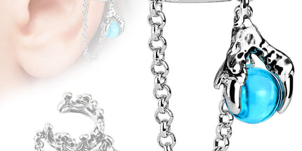 Non Piercing Ear Cuff Crown & Dragon Claw Dangle