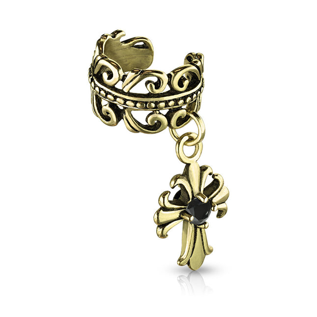 Non Piercing Ear Cuff Celtic Heart with Fleur De Lis Cross