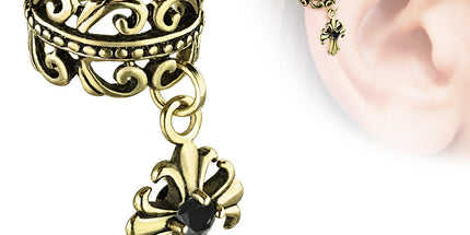 Non Piercing Ear Cuff Celtic Heart with Fleur De Lis Cross