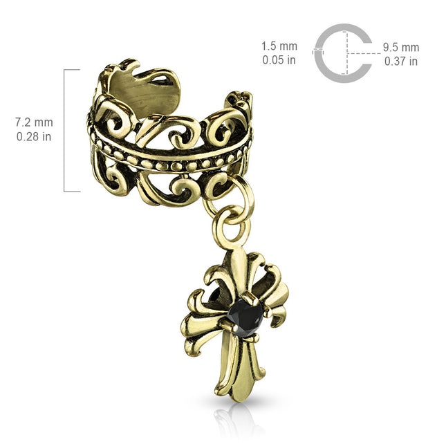 Non Piercing Ear Cuff Celtic Heart with Fleur De Lis Cross