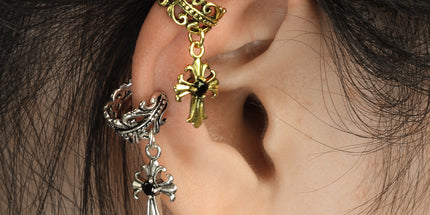 Non Piercing Ear Cuff Celtic Heart with Fleur De Lis Cross