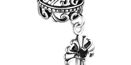 Non Piercing Ear Cuff Celtic Heart with Fleur De Lis Cross