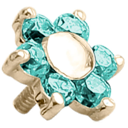 18k Yellow Gold Internally Threaded Prong Set Jewelled Flower