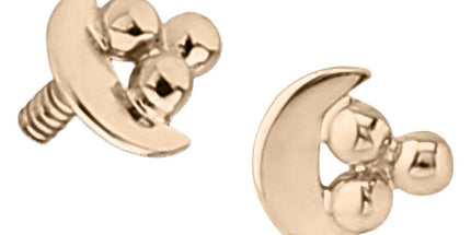 14k Yellow Gold or 14k Rose Gold Internally Threaded Beaded Crescent Moon