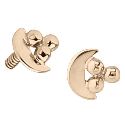 14k Yellow Gold or 14k Rose Gold Internally Threaded Beaded Crescent Moon