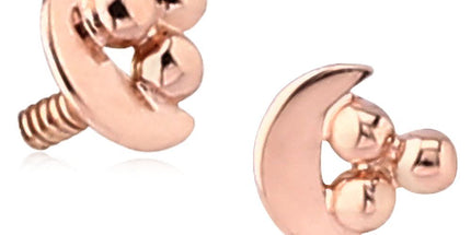 14k Yellow Gold or 14k Rose Gold Internally Threaded Beaded Crescent Moon