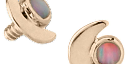 14k Yellow Gold or 14k Rose Gold Internally Threaded Opal Crescent Moon