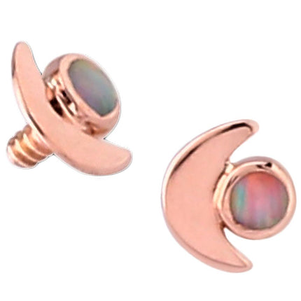 14k Yellow Gold or 14k Rose Gold Internally Threaded Opal Crescent Moon