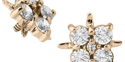 14k Yellow Gold or 14k Rose Gold Internally Threaded Jewelled Cluster
