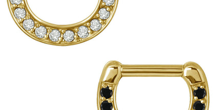 Gold PVD Jewelled Septum Clicker - Clear Crystal or Black Gems