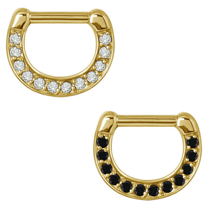 Gold PVD Jewelled Septum Clicker - Clear Crystal or Black Gems
