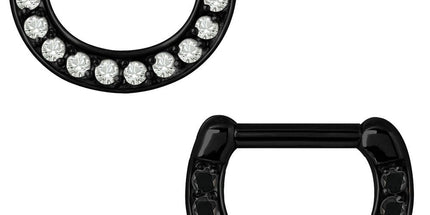 Black Steel Septum Clicker - Clear Crystal or Black Gems