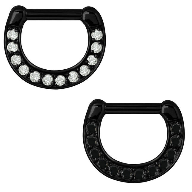 Black Steel Septum Clicker - Clear Crystal or Black Gems
