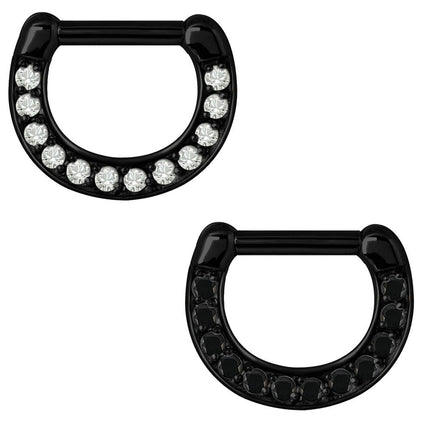 Black Steel Septum Clicker - Clear Crystal or Black Gems