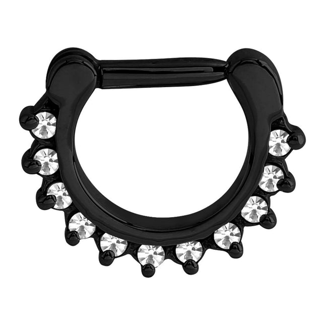 Prong Set Jewelled Septum Clicker in Gold & Black PVD