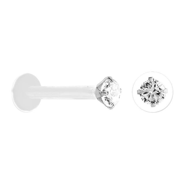 Bioplast Labret with Sterling Silver Claw Set Push In Top