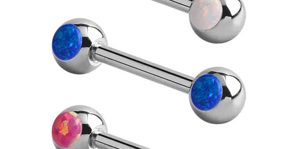 Steel Double Jewelled Opal Nipple Barbell