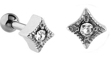 Jewelled Rhombus Tragus Micro Barbell in Silver & Rose Gold