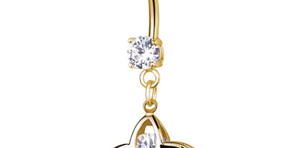 Gold Plated Steel Jewelled Cross Loop Fashion Navel