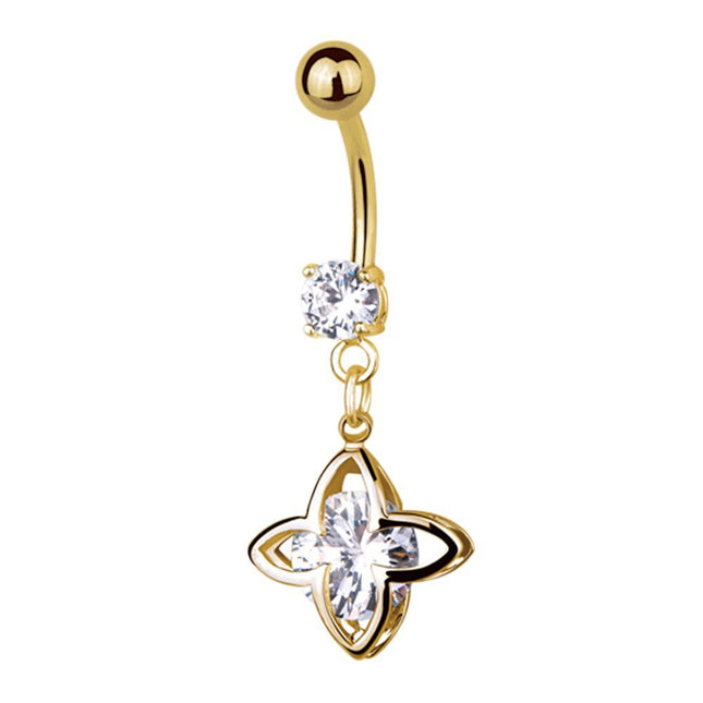 Gold Plated Steel Jewelled Cross Loop Fashion Navel