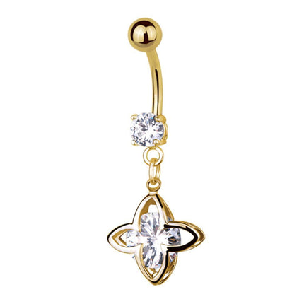 Gold Plated Steel Jewelled Cross Loop Fashion Navel