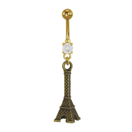 Gold Plated Steel Antique Brass Eiffel Tower Fashion Navel