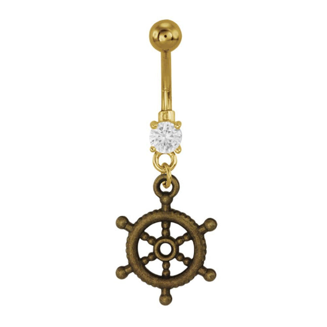 Gold Plated Steel Antique Brass Ship Wheel Fashion Navel